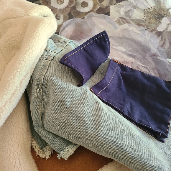 Patchwork Light Wash Denim Jacket Vegan Sherpa & Suede / Teddy Denim Jacket - Picture 7 of 11